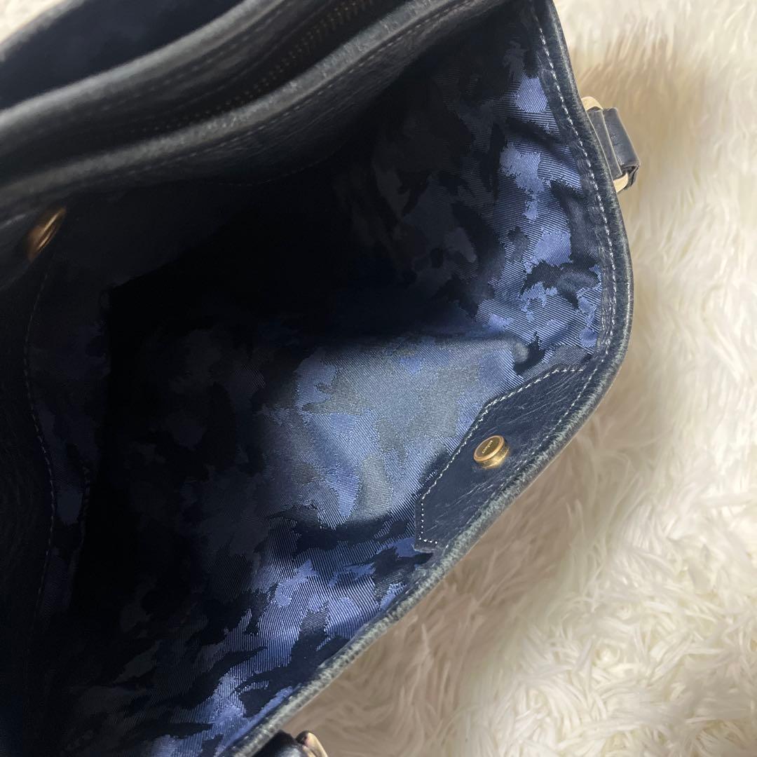 【美品】aniary アニアリ レザートートバッグ ネイビー 通勤通学 A4収納