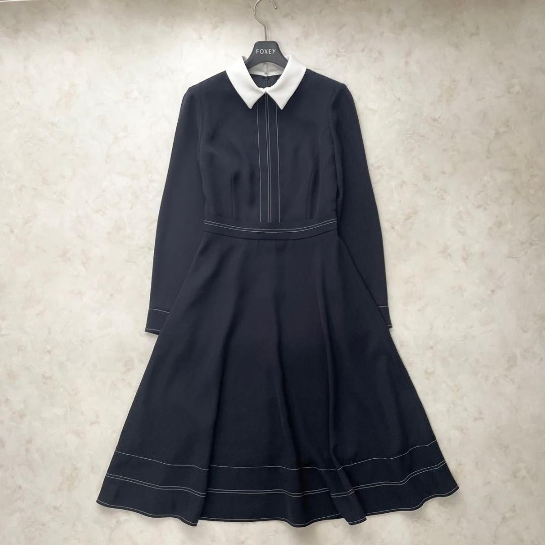 sov.ソブ　ダブルサテンワンピース　白襟　マキシ丈　フレア　Aライン　36　S