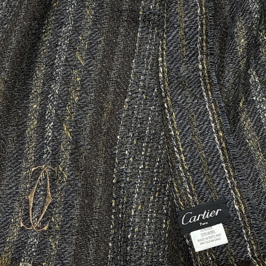【美品】Cartie カルティエ シルク混 大幅ストール スコットランド製
