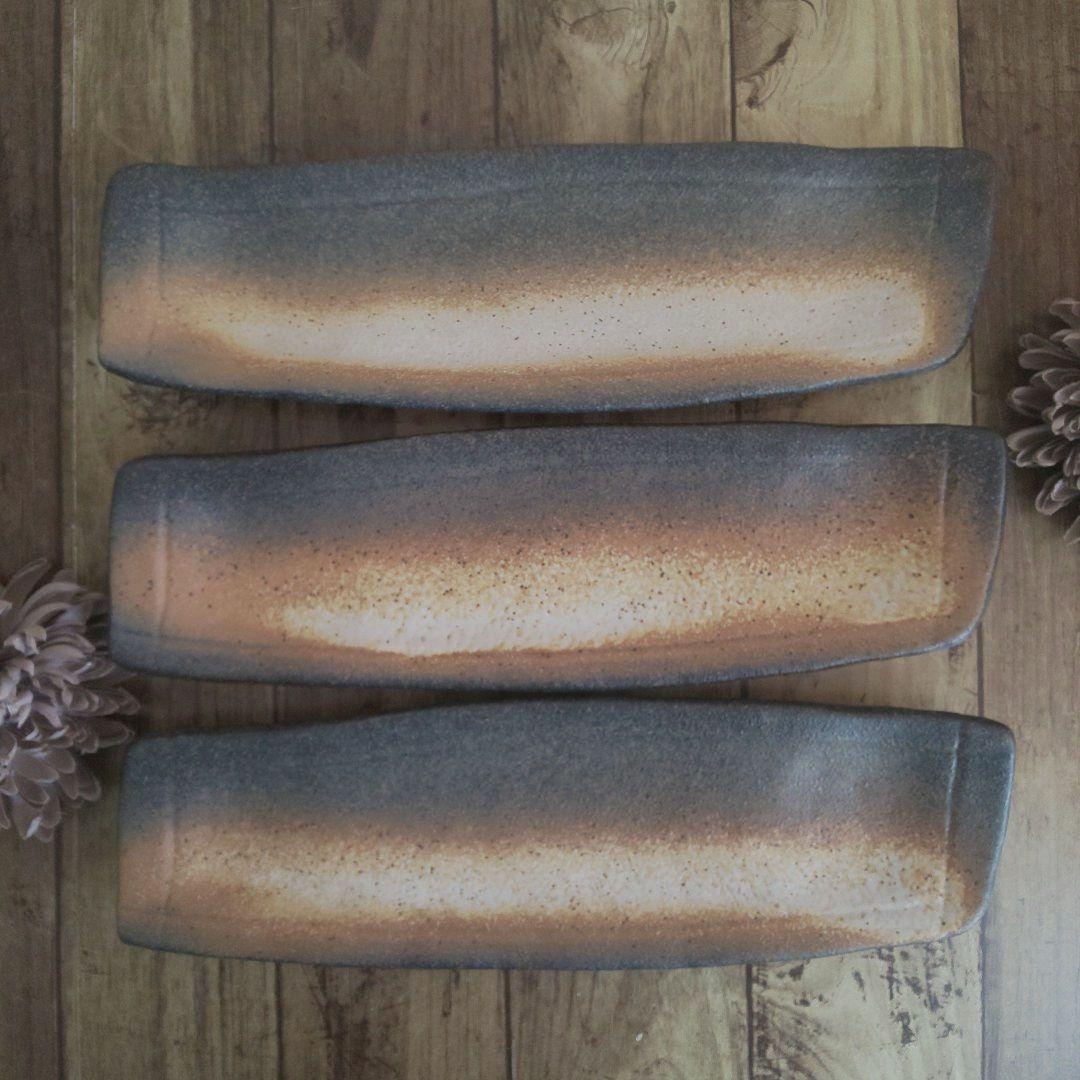 和食器 黒備前 民窯 刺身鉢 長皿 魚皿 変形皿 脚付 ６枚②