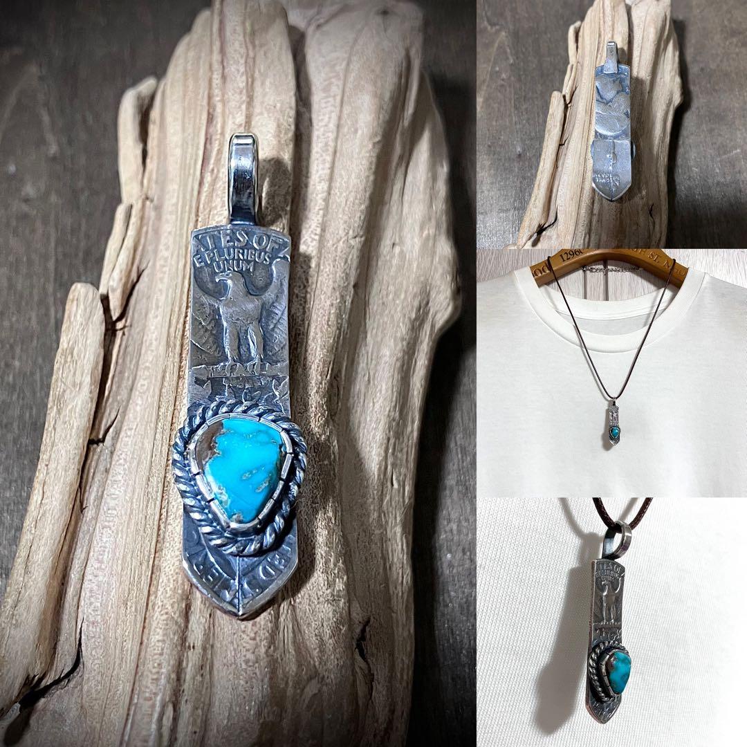 ロイストン　ターコイズ　ヴィンテージ　フェザー　シルバー　ネックレス