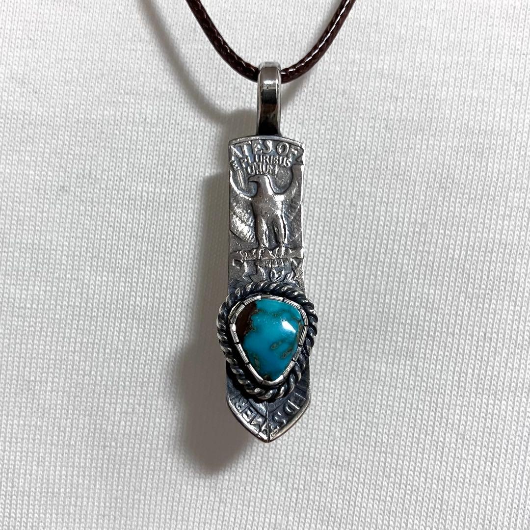ロイストン　ターコイズ　ヴィンテージ　フェザー　シルバー　ネックレス