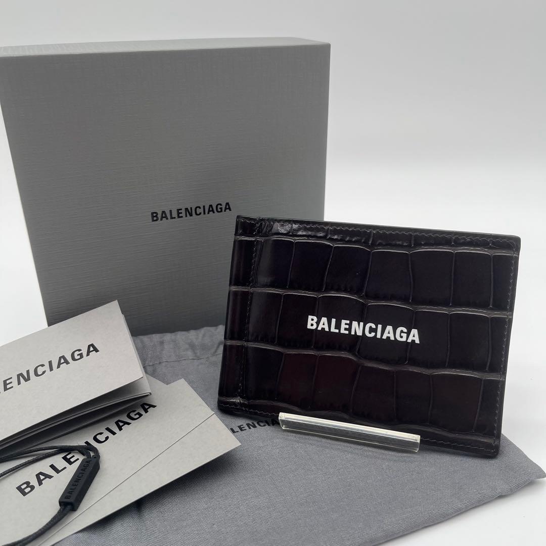 【極美品✨】バレンシアガ マネークリップ 折り財布 エブリデイ クロコ ブラック
