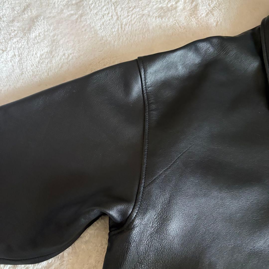 BEAMS ワイドフィット　レザー　ジップブルゾン