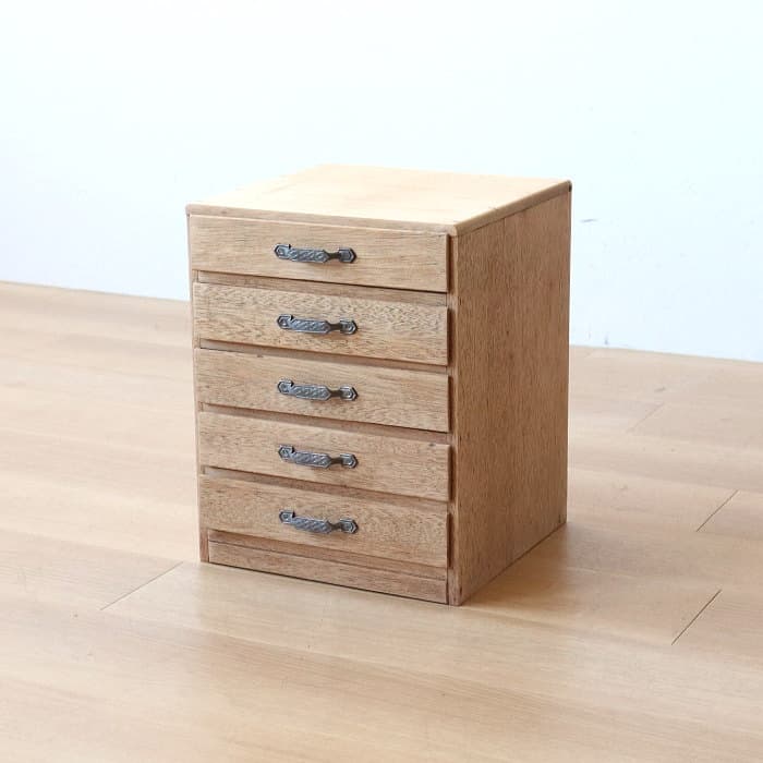 アンティーク ラワン材 整理箱 タンス 古家具 引き出し5杯 無塗装