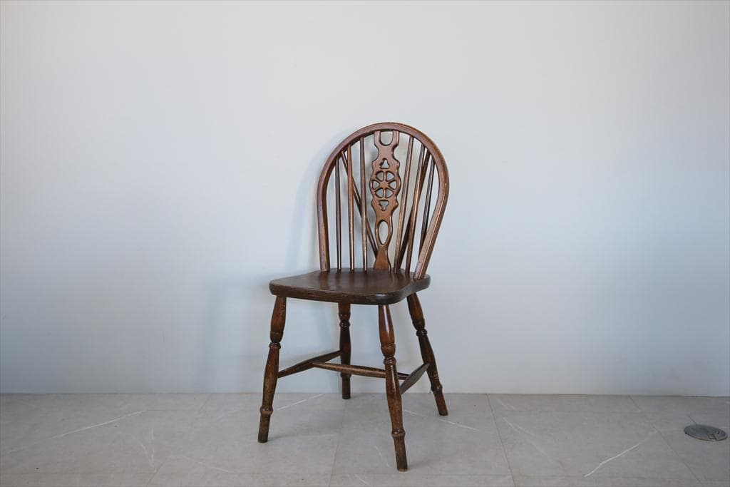 英国アンティーク木製ホイールバックチェア/ダイニングイス/椅子(92-37-1)