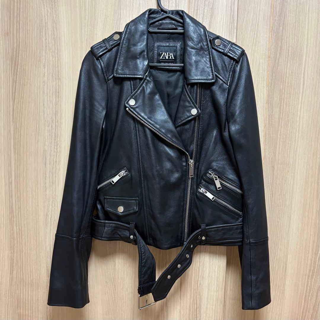【未使用 本革】ZARA ブラック ライダースジャケット羊皮革 レディース M