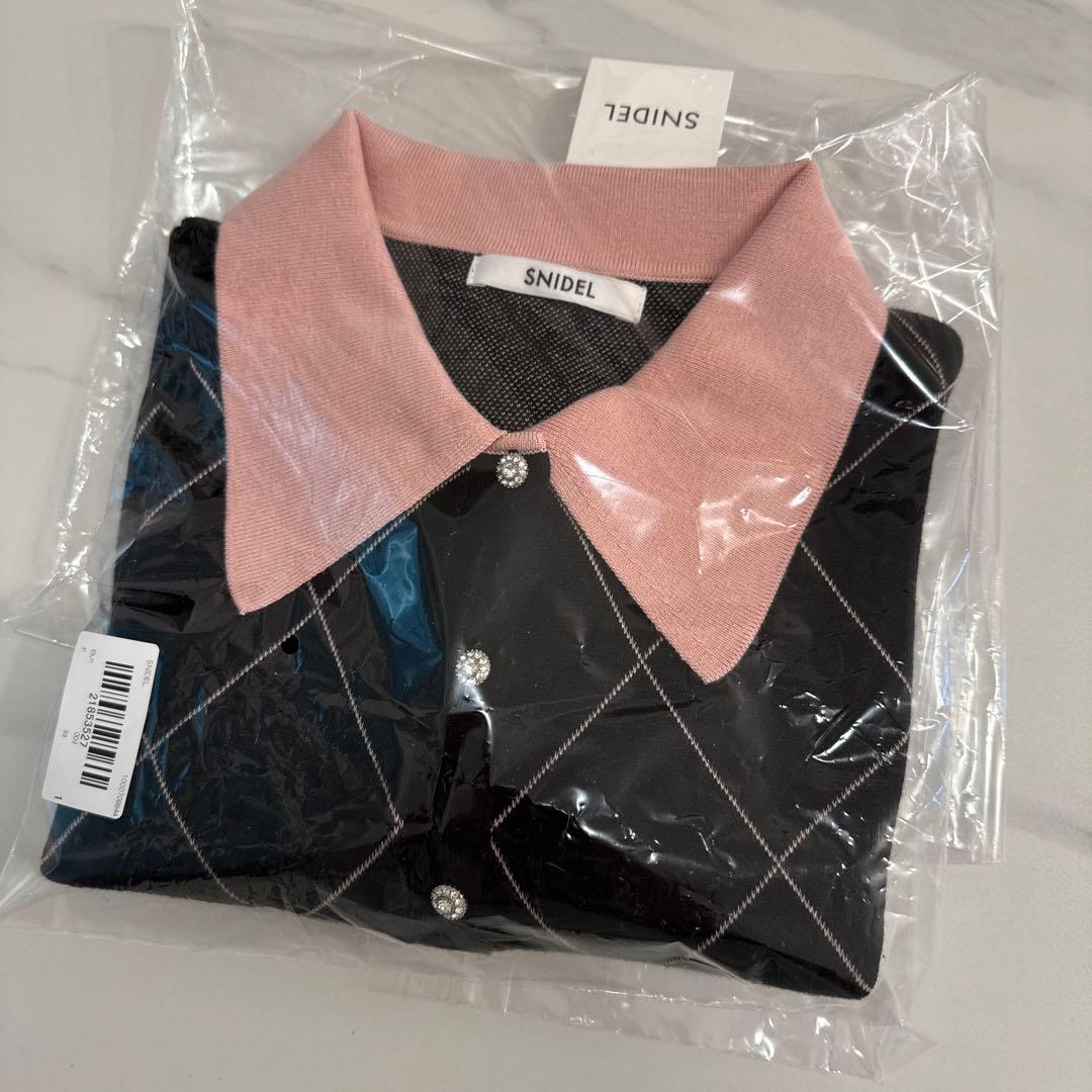 新品未使用　USAGI ONLINE限定アーガイルチェックカーディガン　ブラック