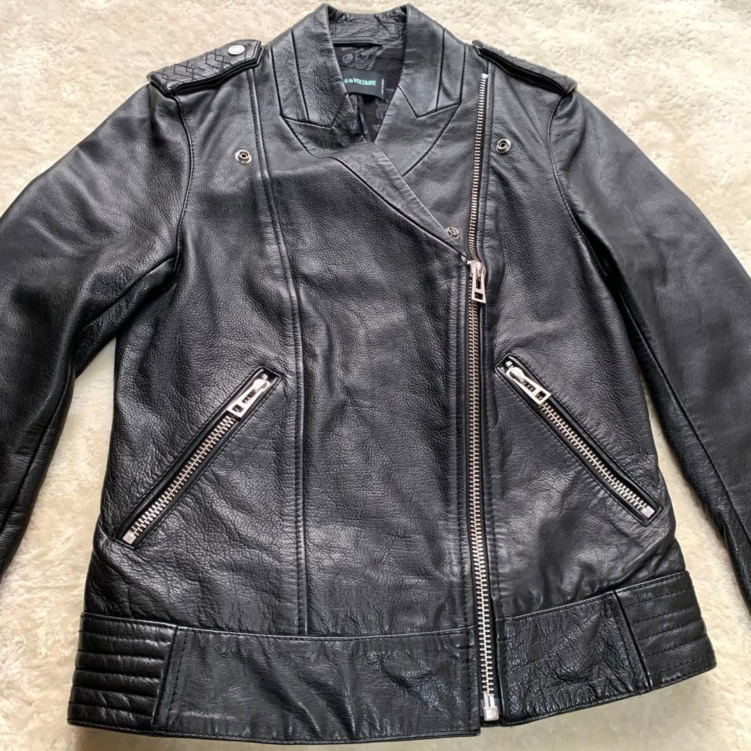 ✨美品✨ ZADIG&VOLTAIRE カウレザー ダブルライダース 星刺繍 黒