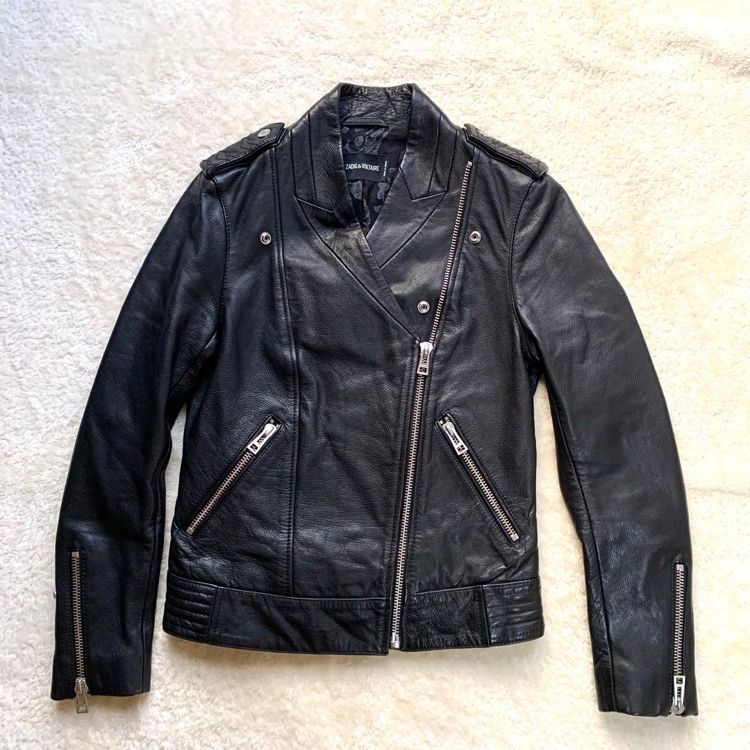 ✨美品✨ ZADIG&VOLTAIRE カウレザー ダブルライダース 星刺繍 黒