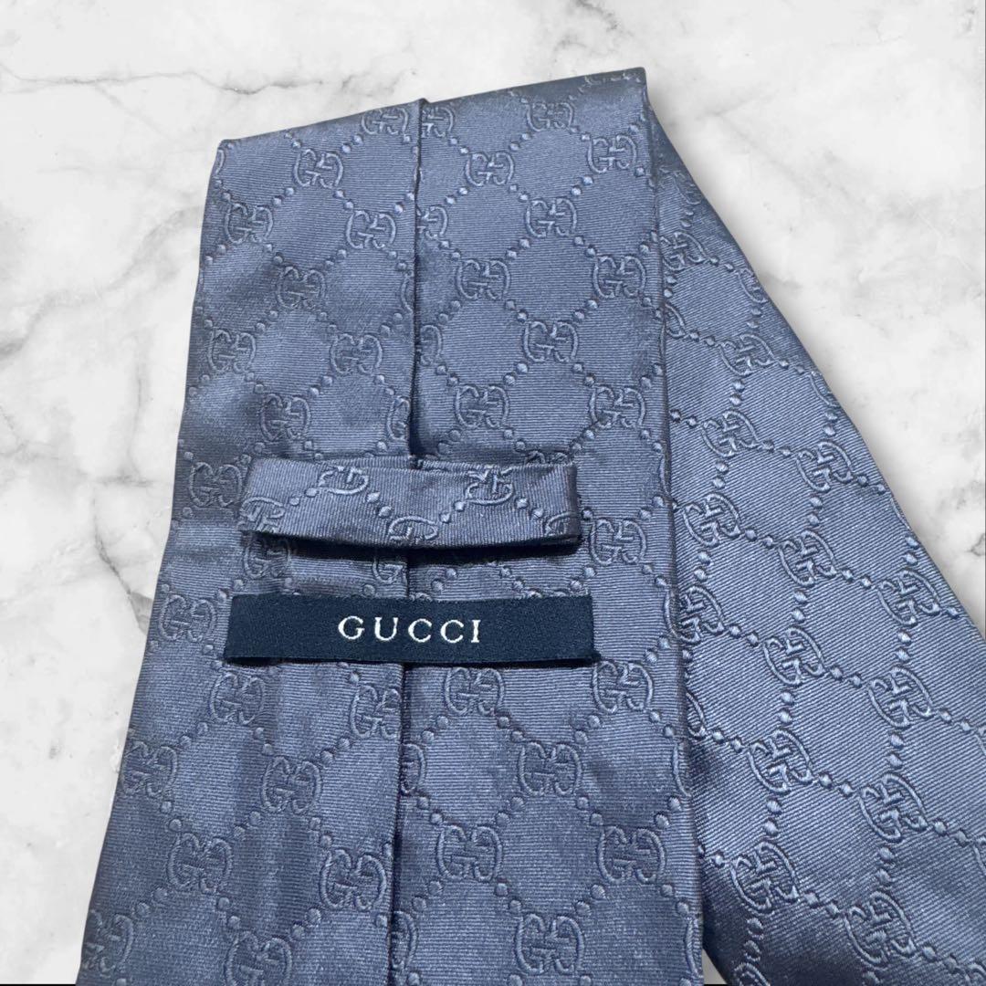 【未使用に近い】GUCCI グッチ　ネクタイ　gg柄　シルバーグレー