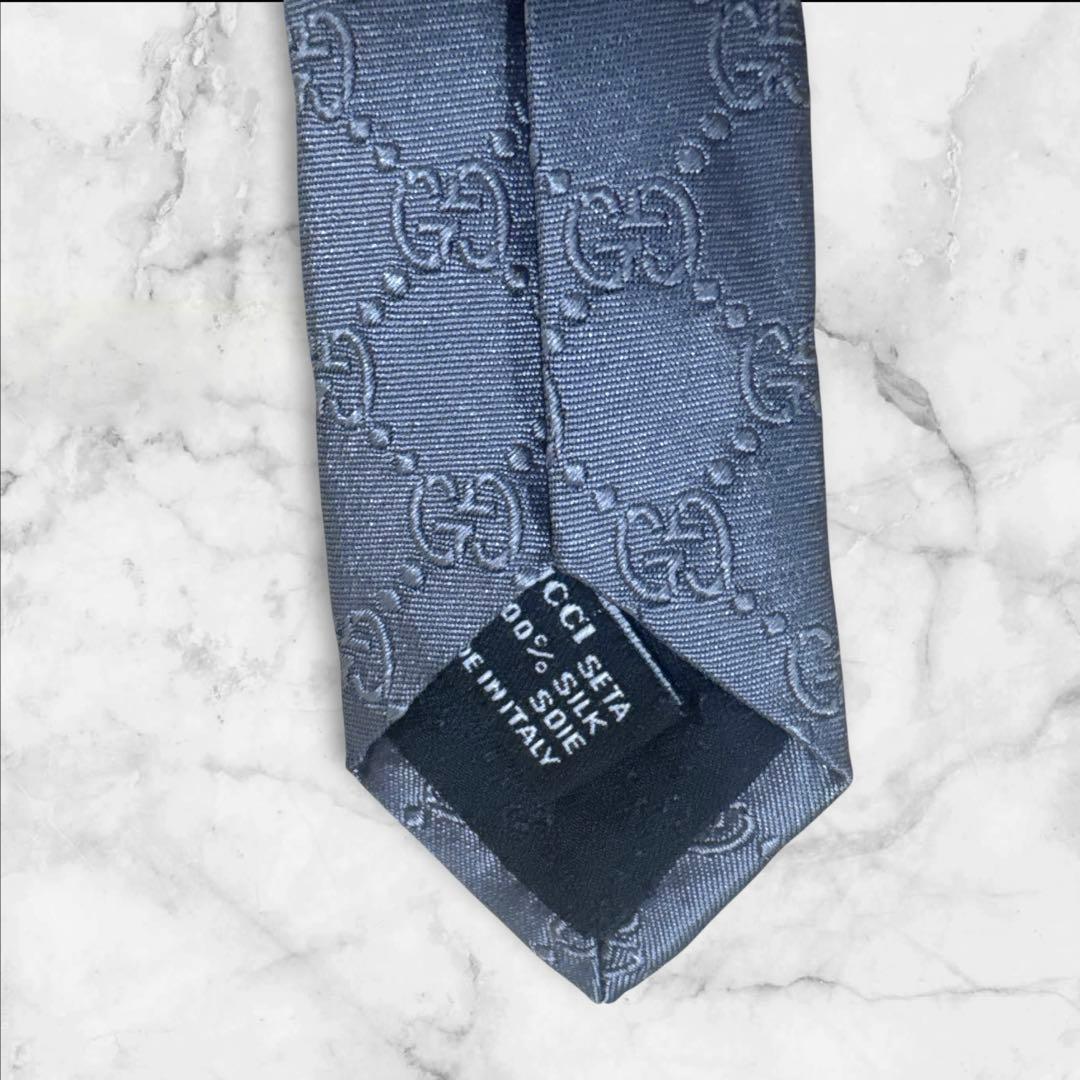 【未使用に近い】GUCCI グッチ　ネクタイ　gg柄　シルバーグレー