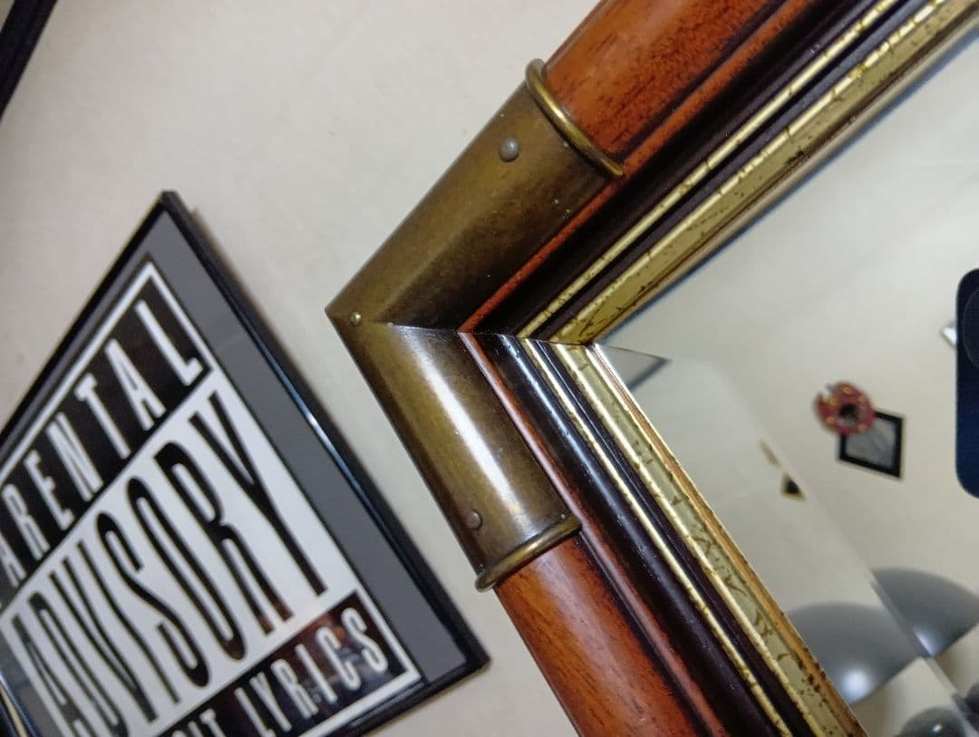 イタリア製　ウォールナット　ブラス　真鍮　金具　ビンテージ　ウォールミラー　姿見