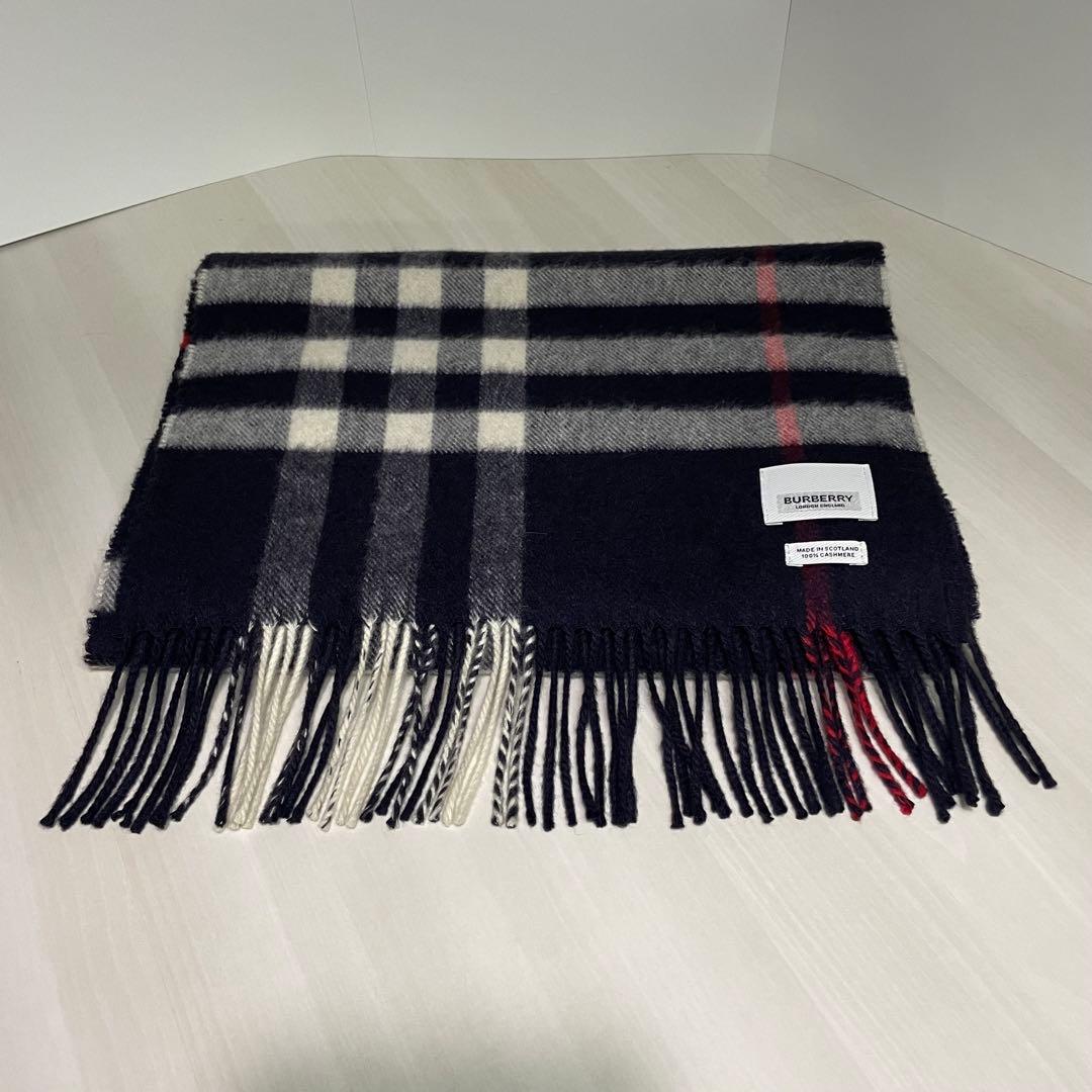 美品☆バーバリー☆マフラー☆チェック柄☆ネイビー☆ノバチェック☆カシミヤ