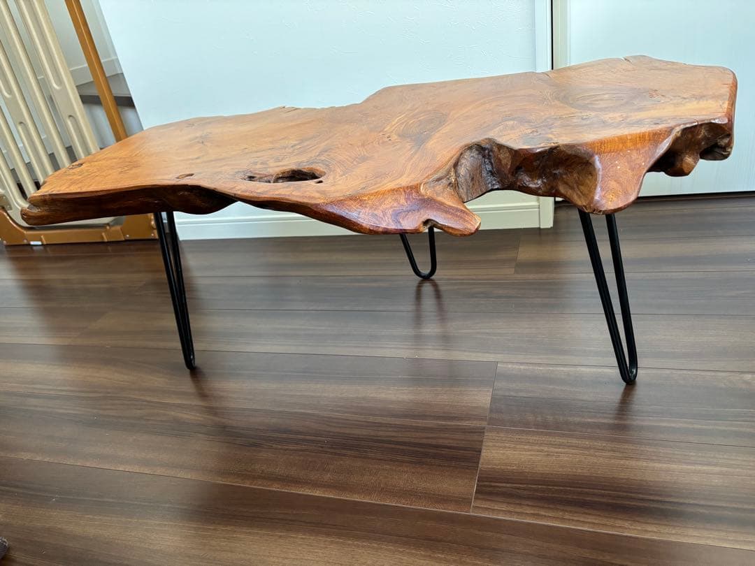 無垢材 自然木テーブル スチール脚 約95cm