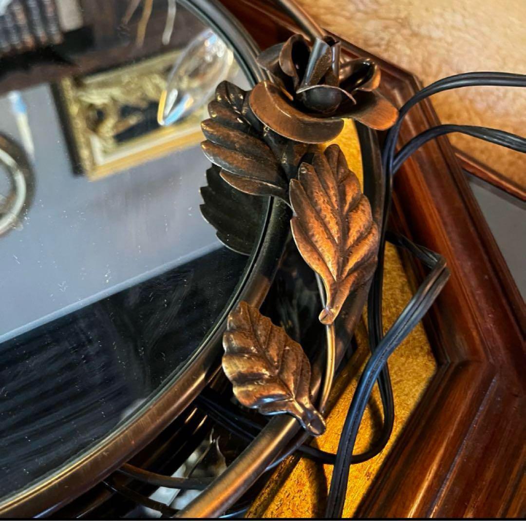 湯布院アンティーク ヨーロピアン ビンテージ ウォールミラー ローズ　照明付き