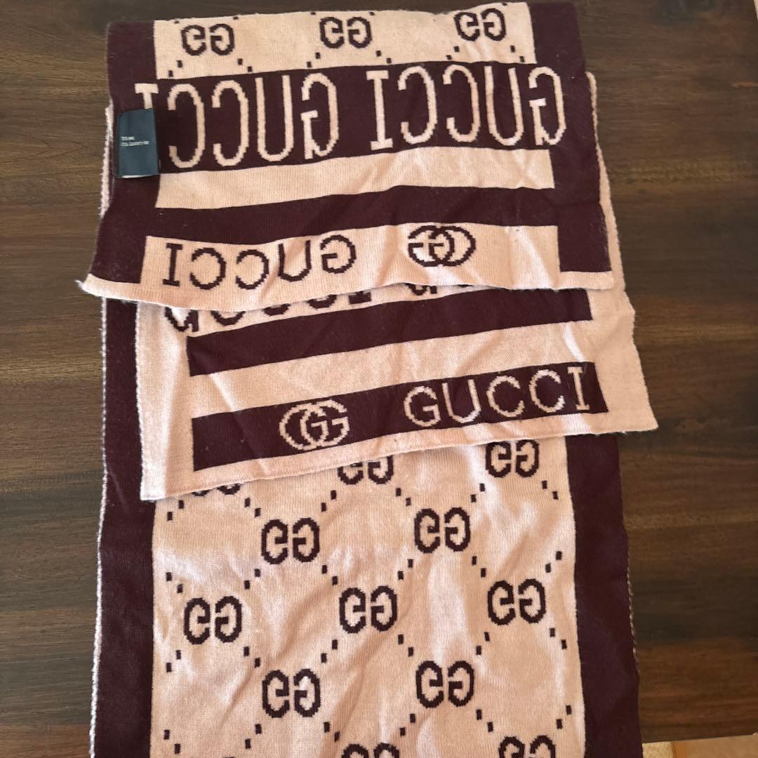 GUCCI マフラー ベージュ ブラウン ウール カシミヤ