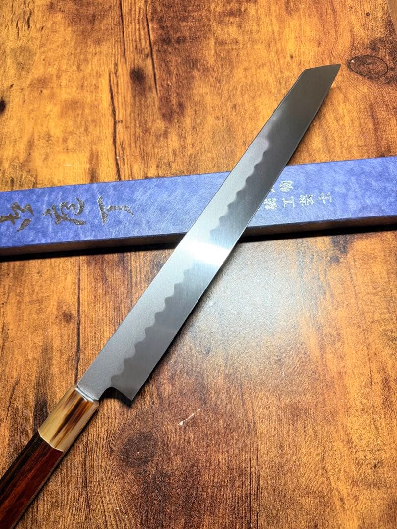 祥太郎作　左用　刺身 切付　本焼　白鋼　尺　鏡面　包丁　紫檀水牛八角柄