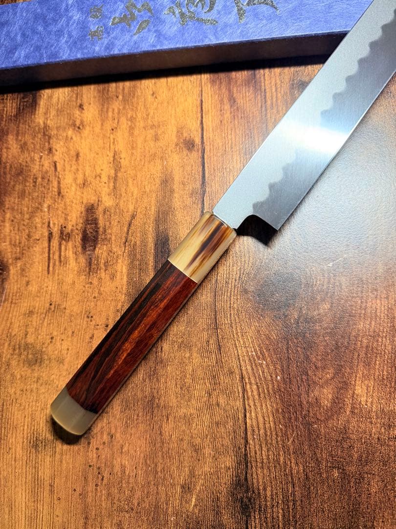 祥太郎作　左用　刺身 切付　本焼　白鋼　尺　鏡面　包丁　紫檀水牛八角柄