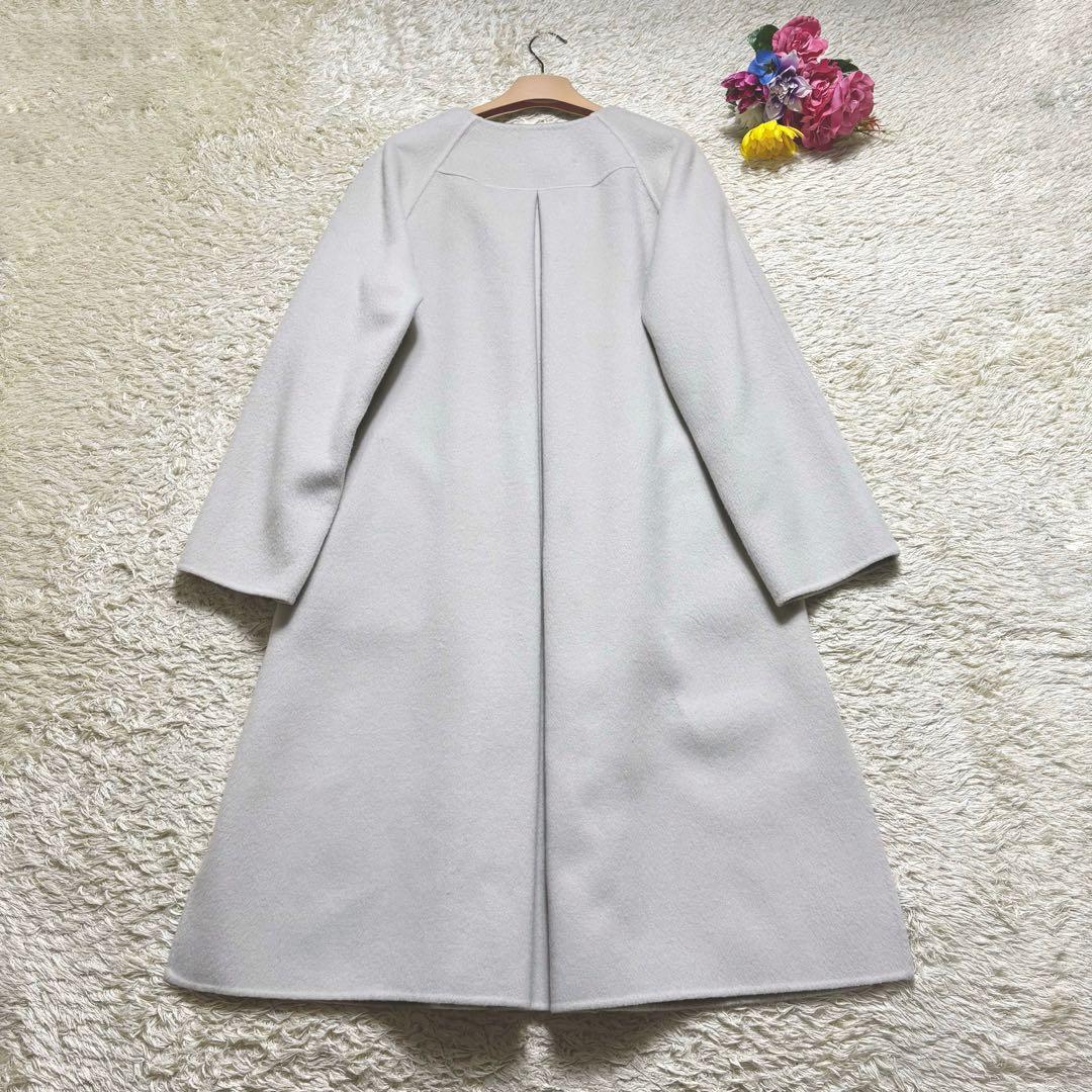 極美品　アドーアADORE カシミヤ混 2トーンコート　ノーカラー　グレー