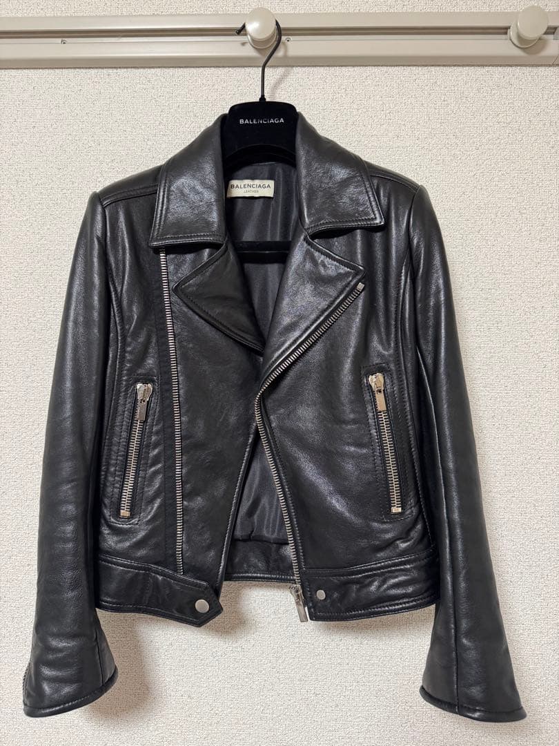 BALENCIAGA ブラック レザー ライダースジャケット
