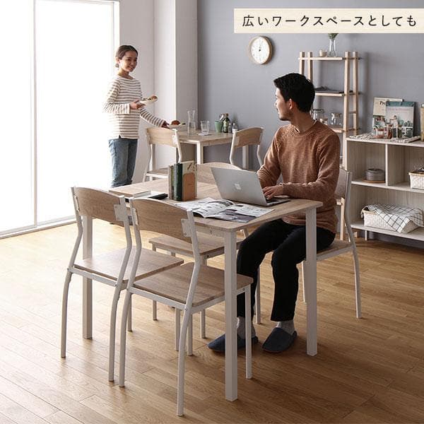 ダイニングセット8点 分割テーブル幅180cm チェア6脚 ナチュラル×ホワイト