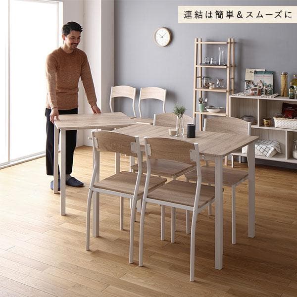 ダイニングセット8点 分割テーブル幅180cm チェア6脚 ナチュラル×ホワイト