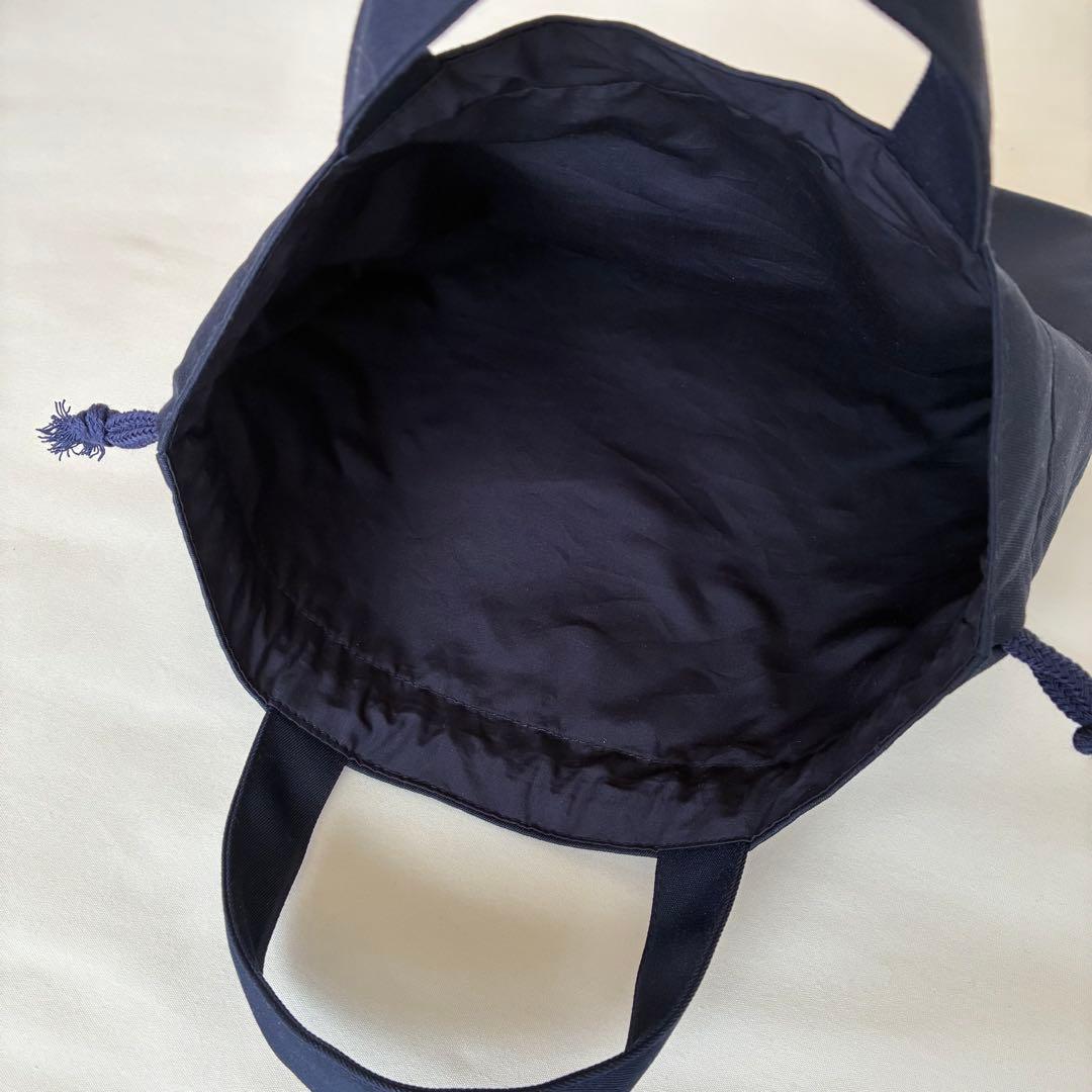 スカラップ　2点セット　手刺繍　リボン　レッスンバッグ　上履き入れ　紺　お受験