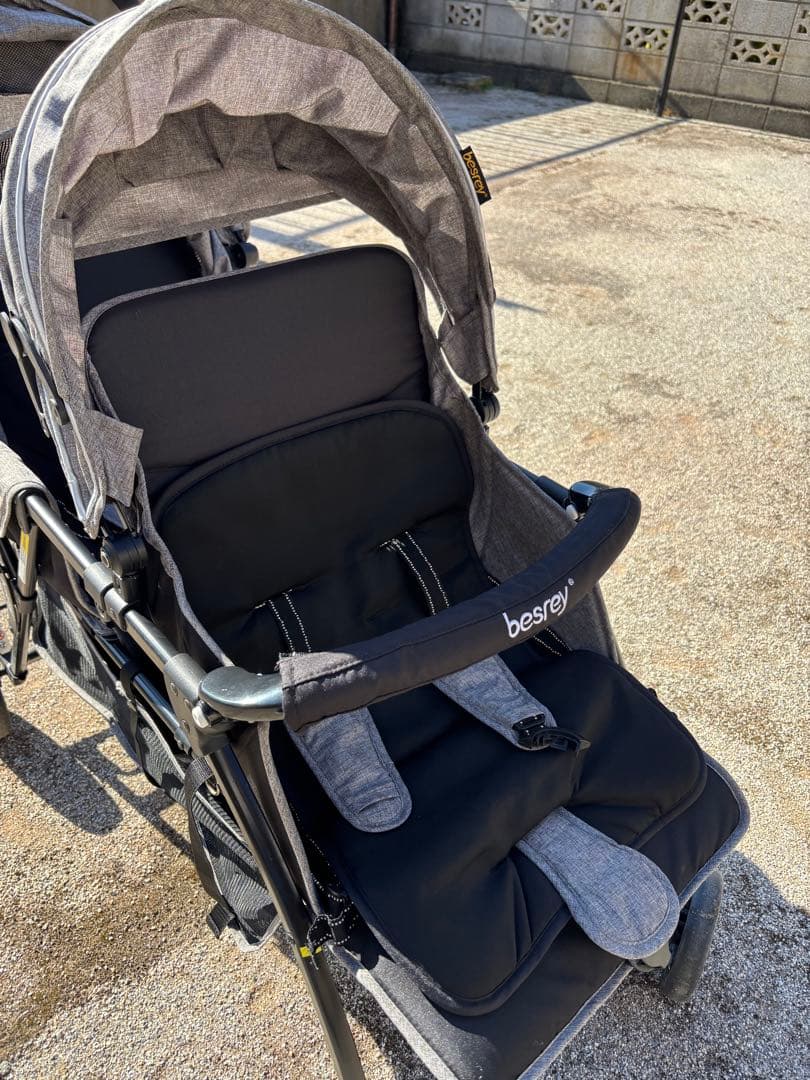 【期間限定価格】besrey 2人乗りベビーカー　グレー