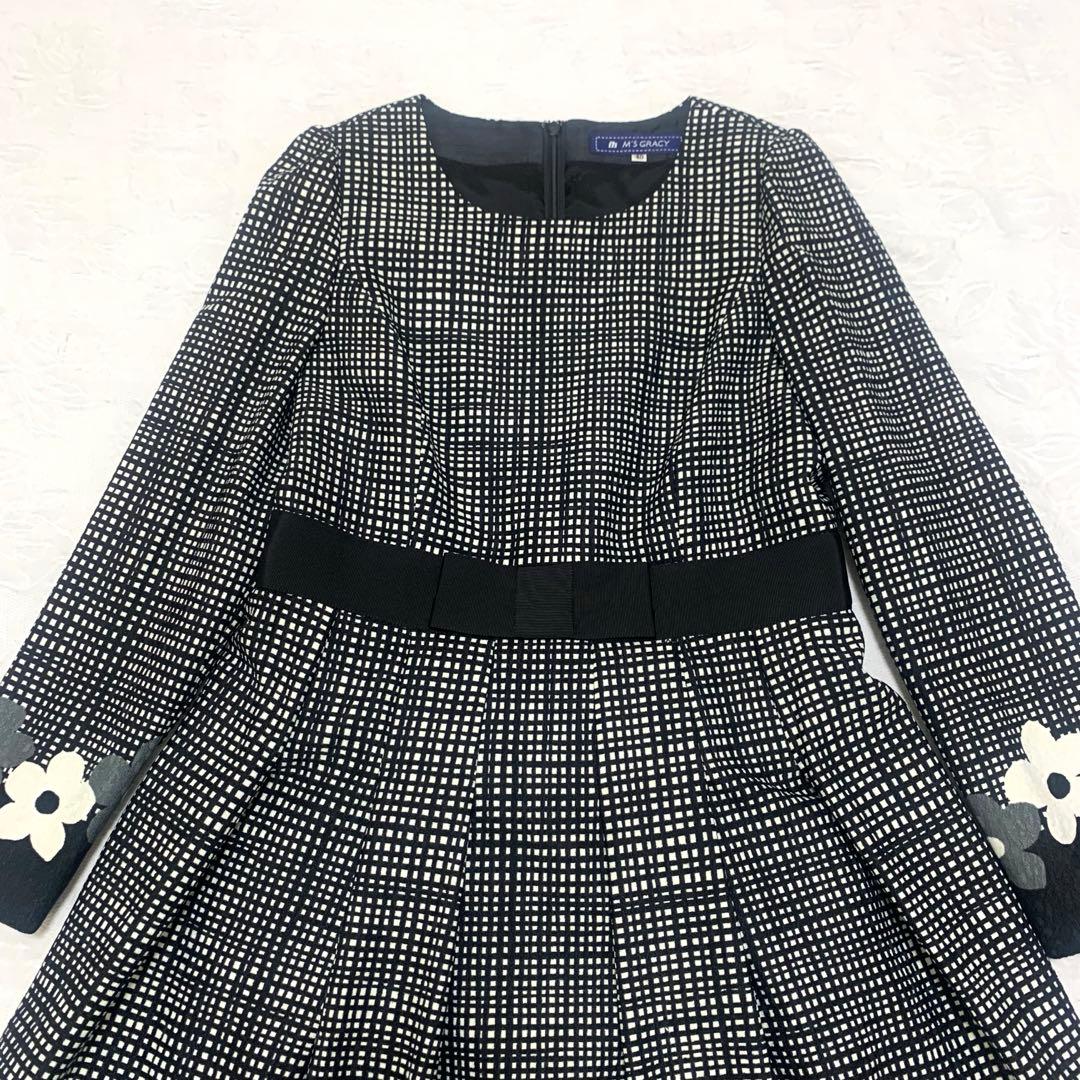 M'S GRACY ワンピース 40 花柄 ブラックフラワーモチーフ タック入り