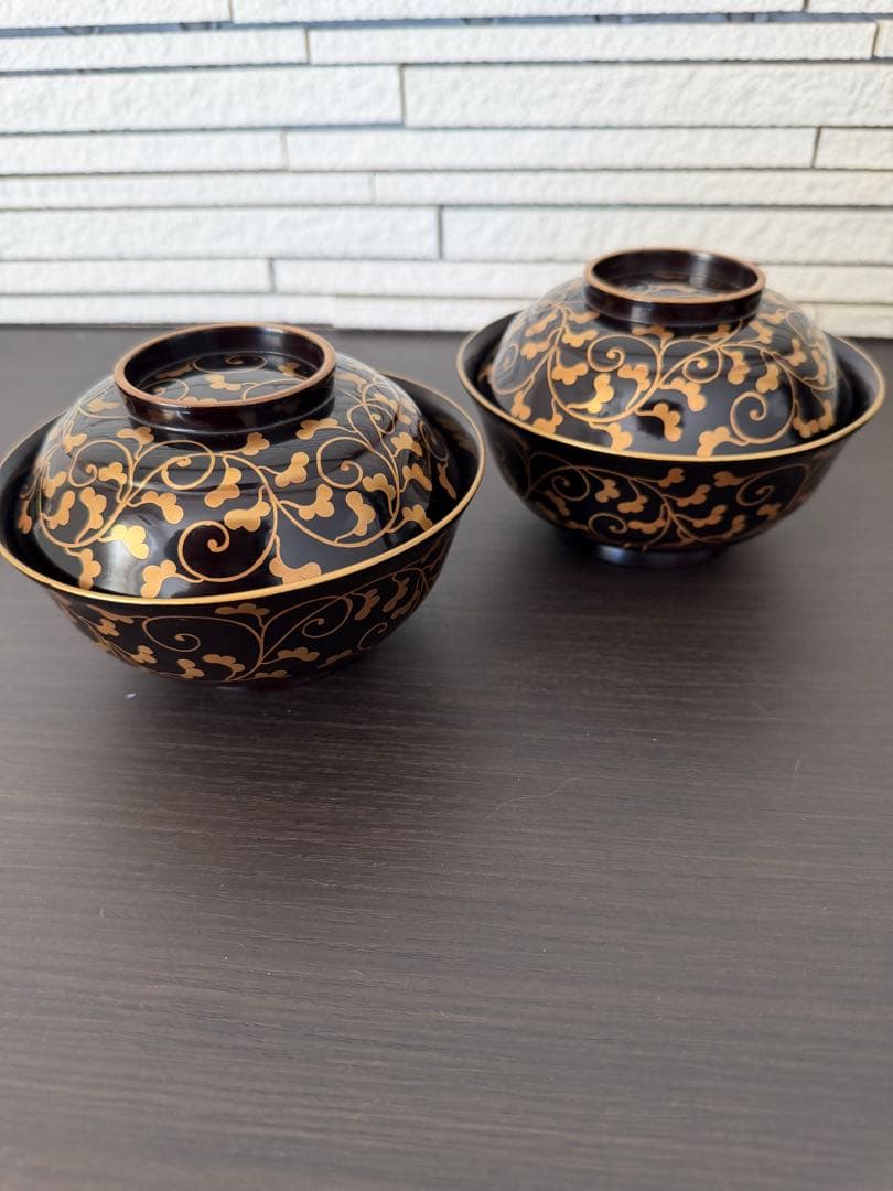 明治時代 モダンな蒔絵のお椀　二客