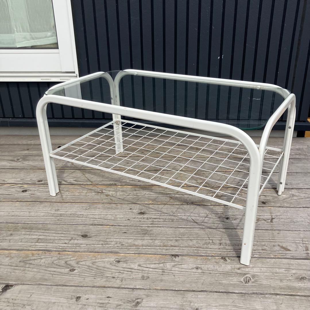 昭和レトロ ミッドセンチュリー アイアンフレーム センターテーブルガラステーブル