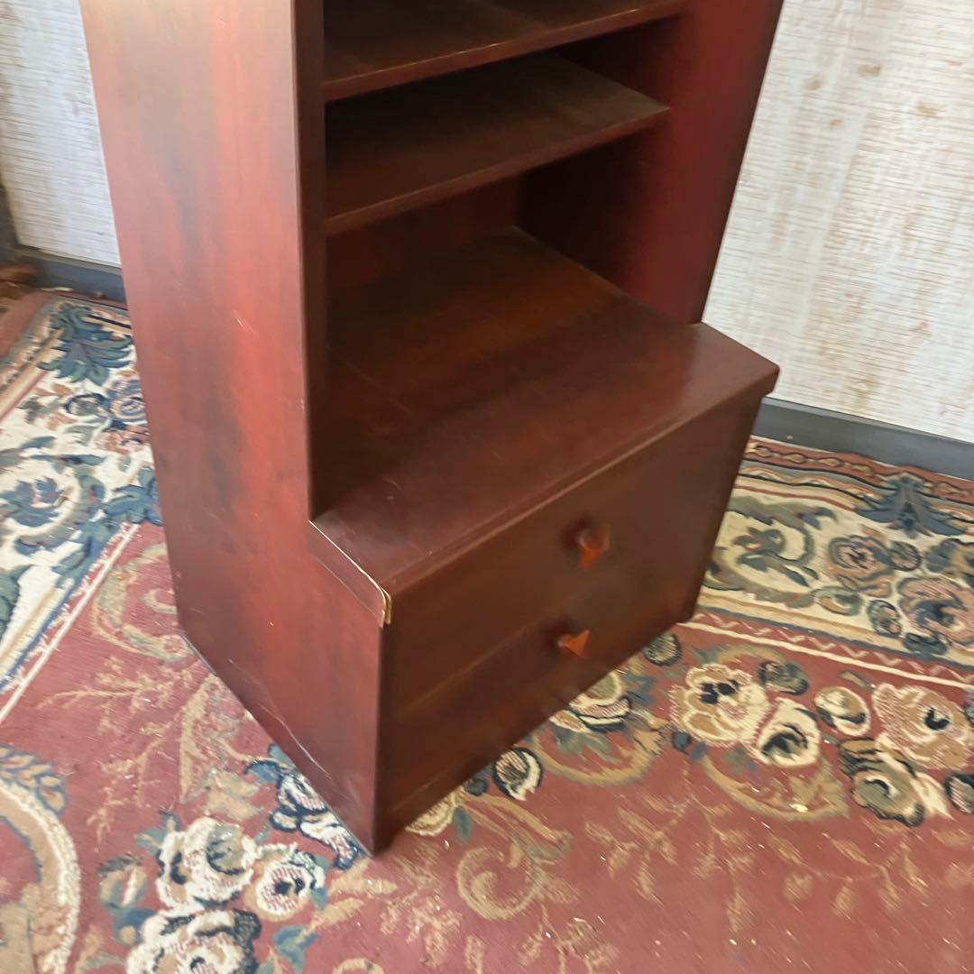 昭和レトロ 古家具 ストライプガラス戸 木製 食器棚 カップボード サイドボード