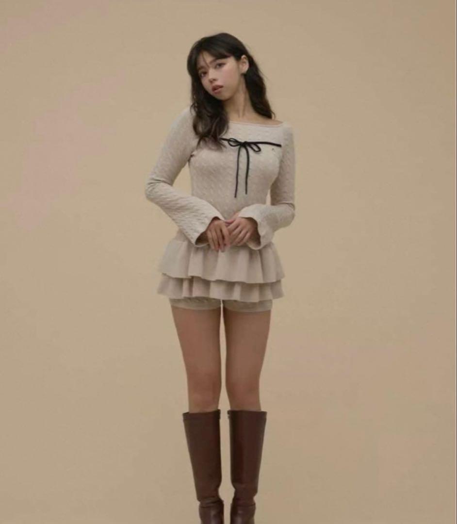 ワンピース andmary Milky frill mini dress beige