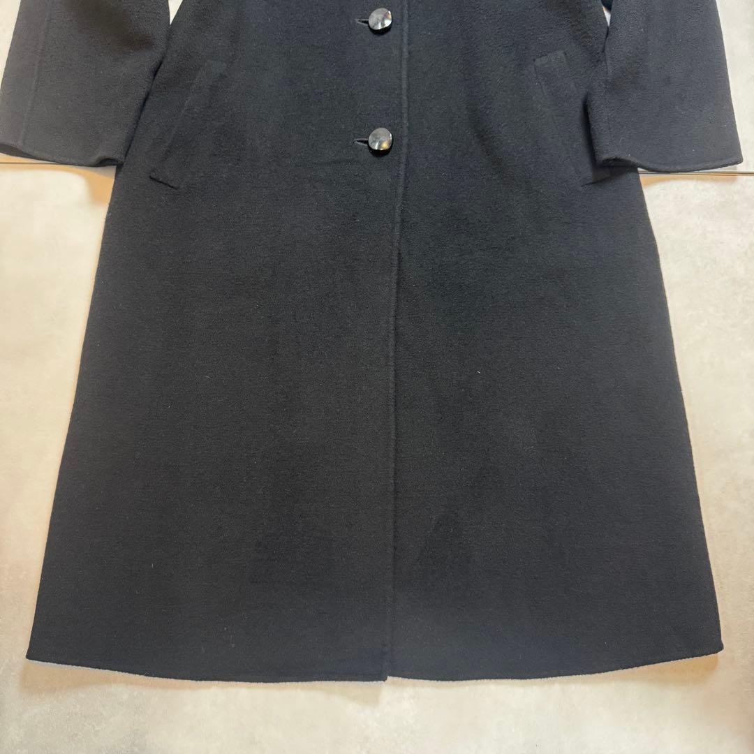 カシミヤ ロングコート 裏地デザイン柄 ウール 黒