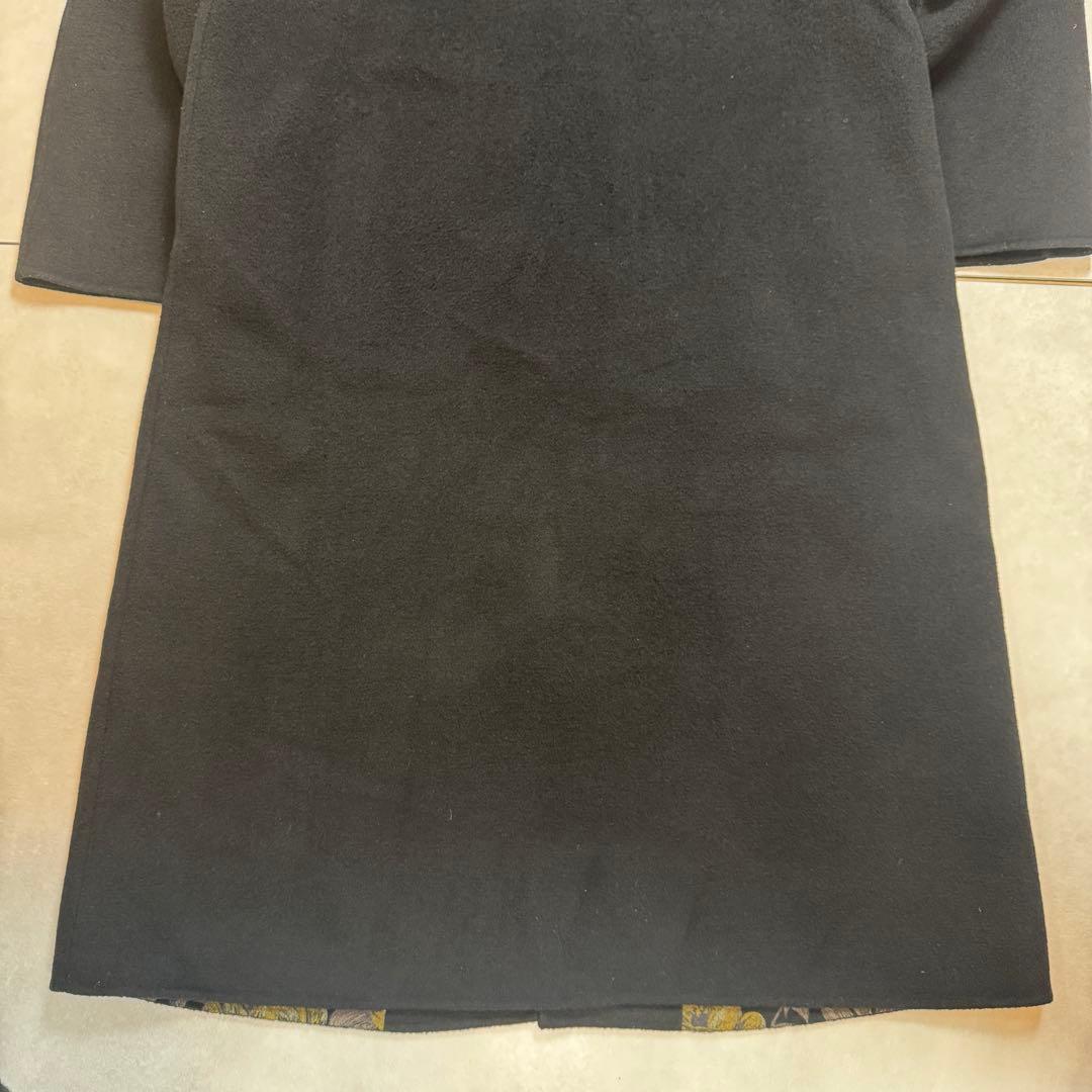 カシミヤ ロングコート 裏地デザイン柄 ウール 黒