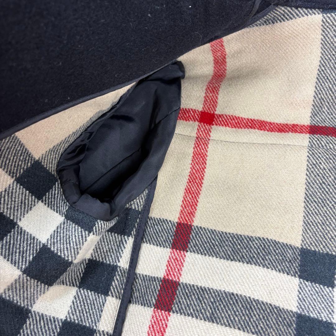 【美品】バーバリー　ダッフルコート　メガチェック　黒　ウール　Sサイズ相当