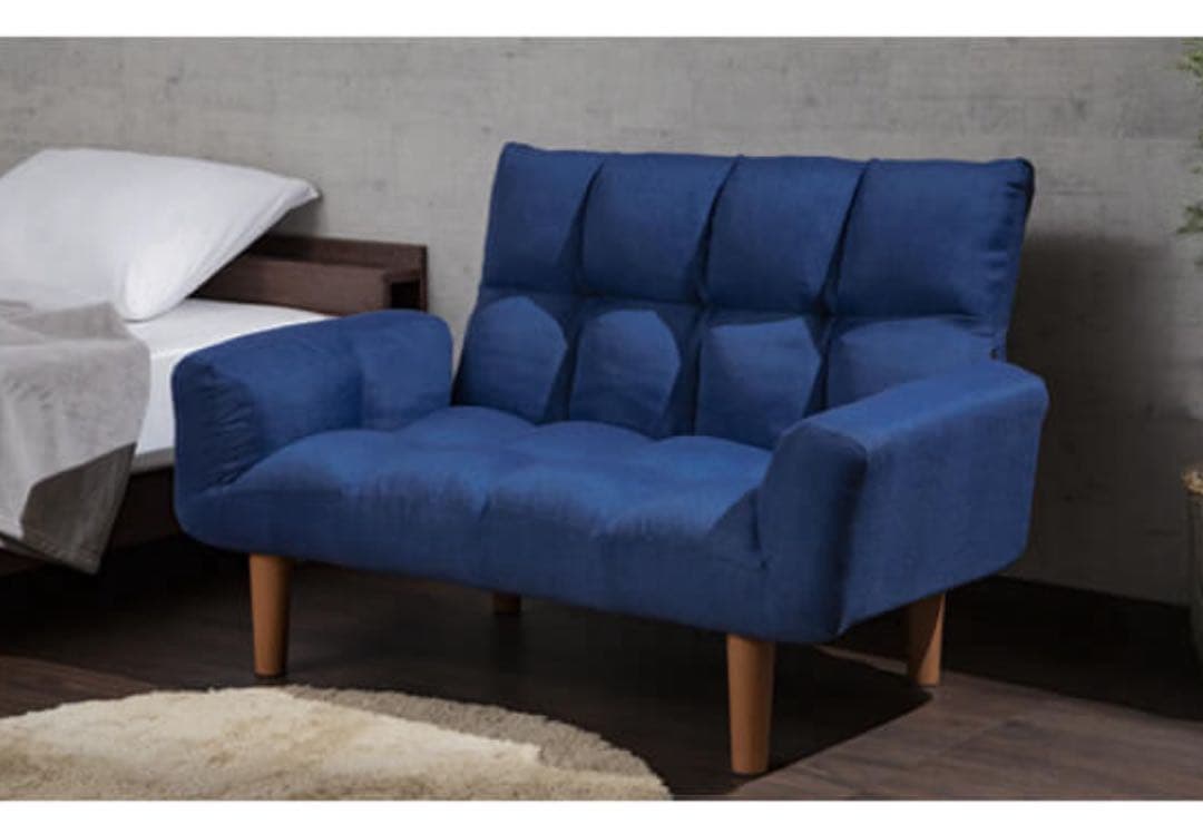 ソファ　リビングソファ　2人掛け　ローソファ　リクライニングソファ　ブルー