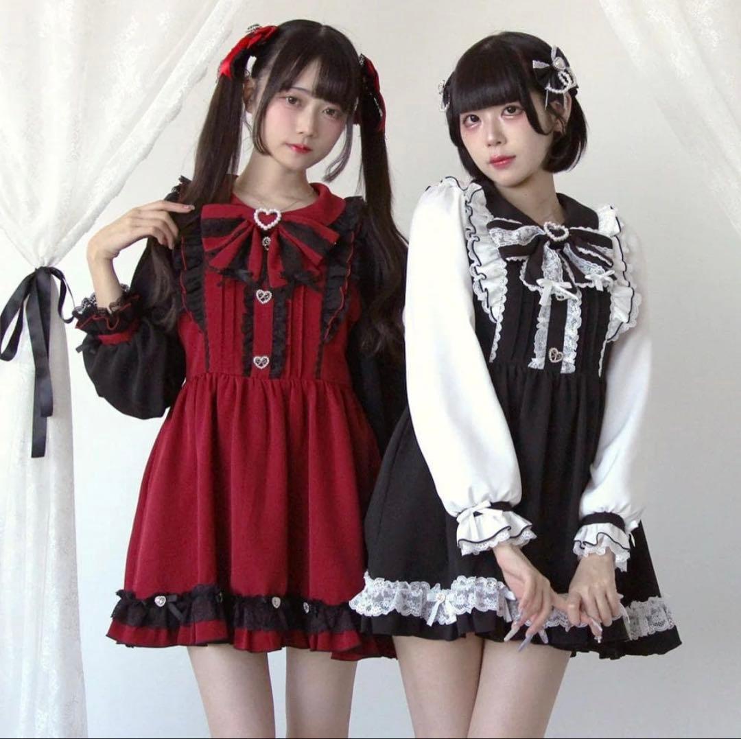 バラレースパールリボンハートビジューワンピース（ボルドー４Lサイズ）