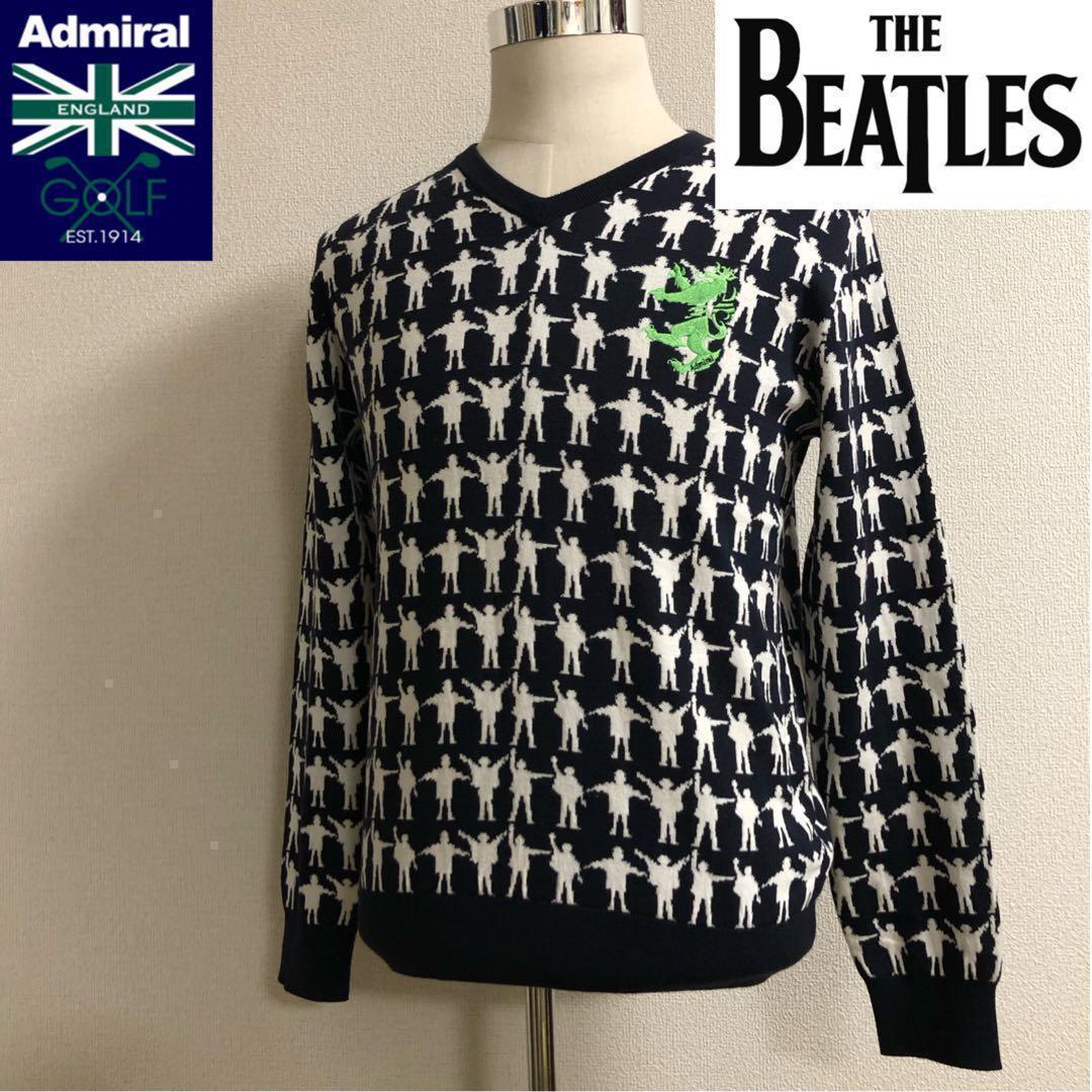 アドミラルゴルフ ビートルズ コラボ ニット ブラック 総柄 Lサイズ
