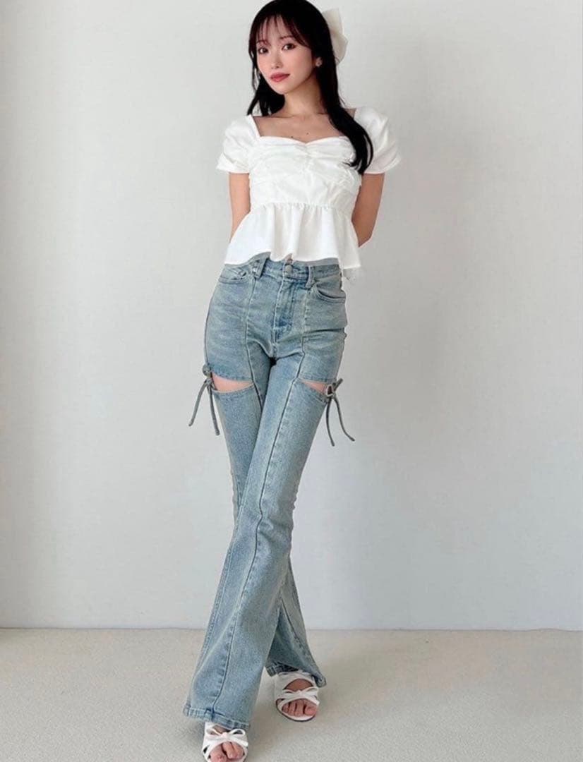 RESEXXY カットアウトリボンデニムパンツ Sサイズ アイスブルー