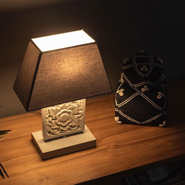 テーブルランプ コットンシェード 木彫り風スタンド 間接照明