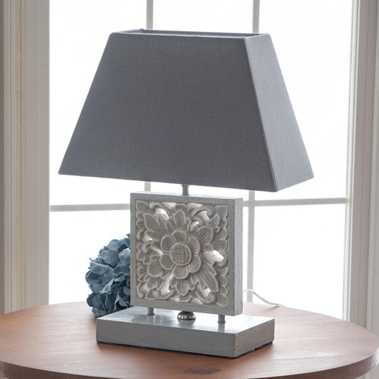 テーブルランプ コットンシェード 木彫り風スタンド 間接照明