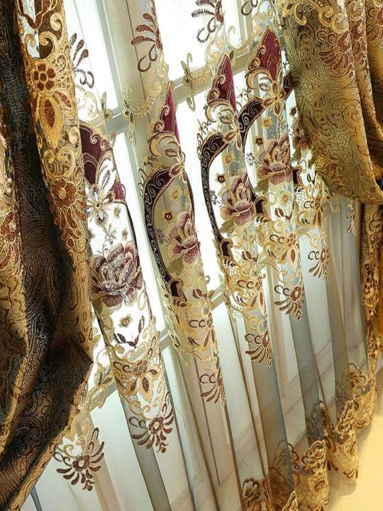 カーテン 高級 ゴールド ドレープカーテン レースカーテン おしゃれ 花柄 刺繍