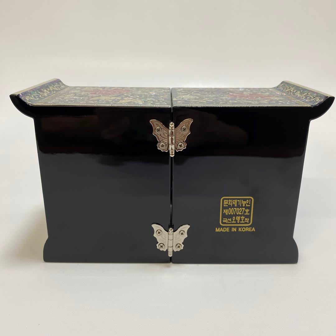 【新品】 韓国　螺鈿　宝石箱 伝統工芸　漆塗り ブルー系 1点 ミニ箪笥