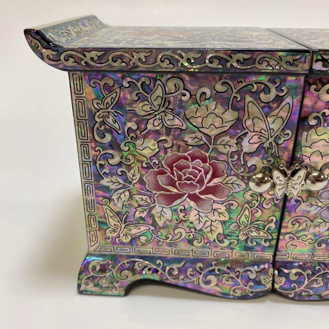 【新品】 韓国　螺鈿　宝石箱 伝統工芸　漆塗り ブルー系 1点 ミニ箪笥