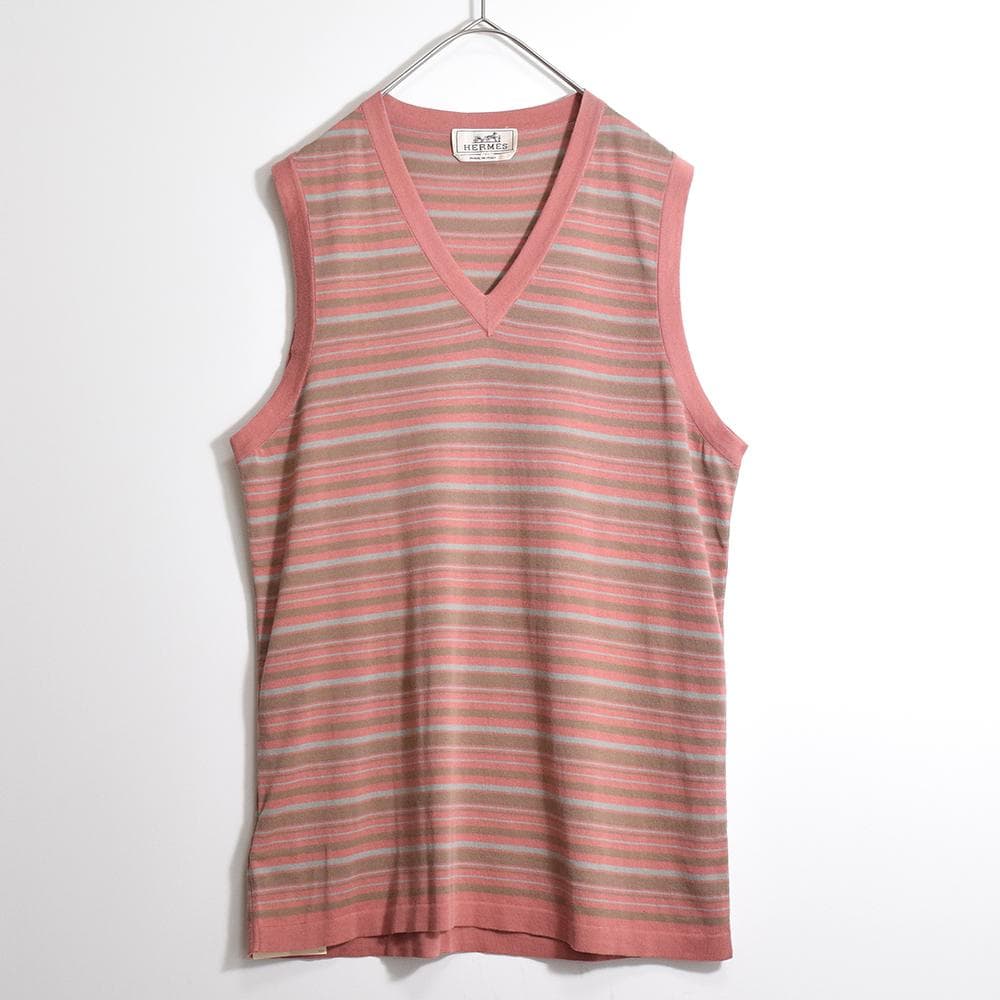 未使用 イタリア製 エルメス HERMES ボーダー Vネック カットソー M