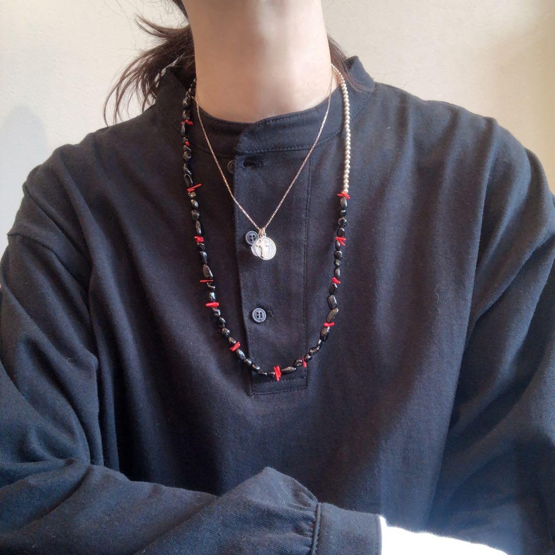 オニキスコーラルネックレスsilver925 ナバホパール