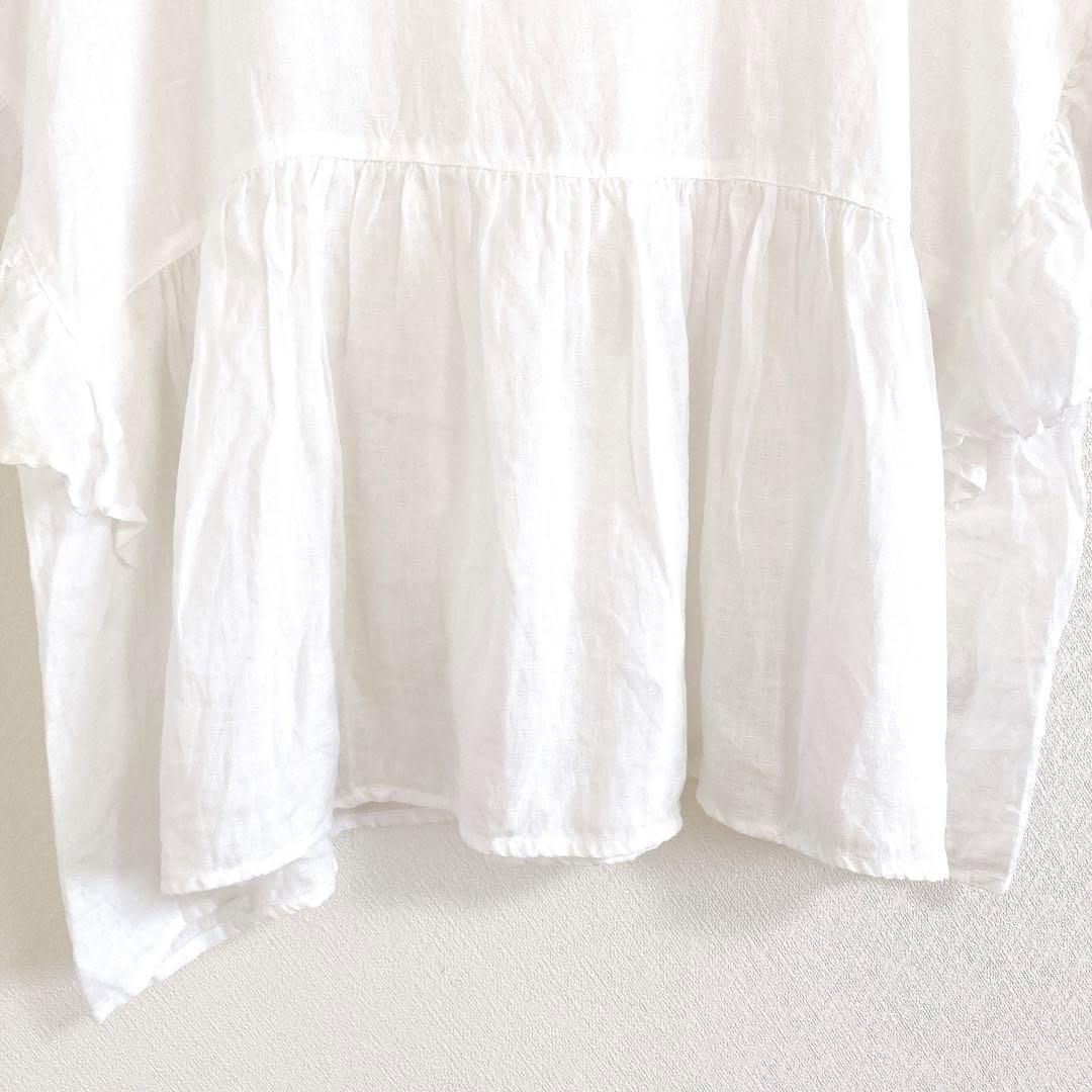 2024✨ ネストローブ　リネンラッフル袖2wayブラウス　白　F