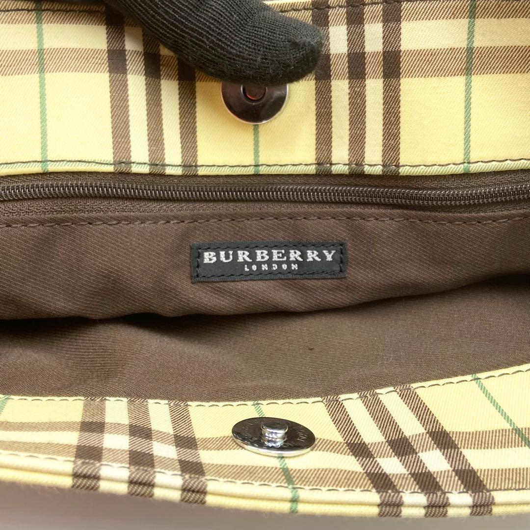 極美品　バーバリー　トートバッグ　ノバチェック　キャンバス　レザー　イエロー